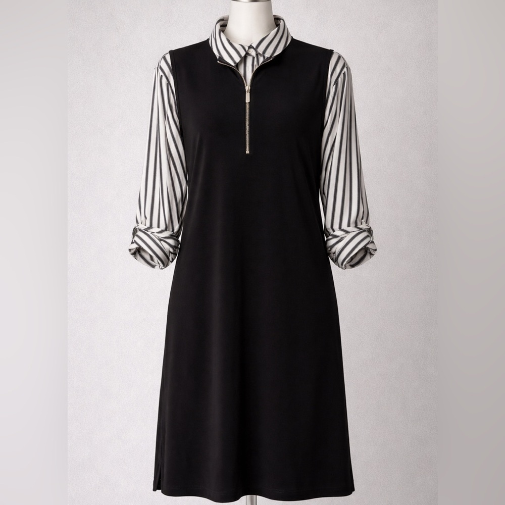 Black and White Striped Women's Dress ensemble (2 pieces)